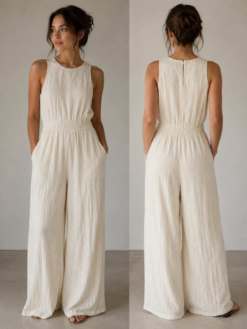 A New Day Womens Cream Sleeveless Jumpsuit XS Wide Leg Ribbed NWT